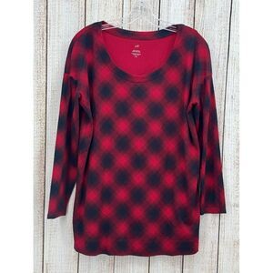 J.‎ Jill Simply Supima Top Size Medium Petite Scoop-Neck Tunic Holiday Plaid